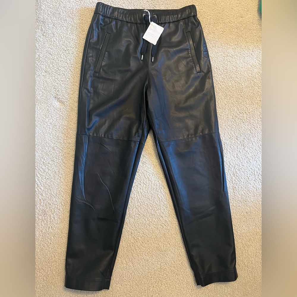 Brunello Cucinelli High-Waist Leather Pants - Picture 3 of 10